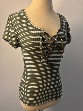Green and White Striped Ribbed Tee from Rue21
